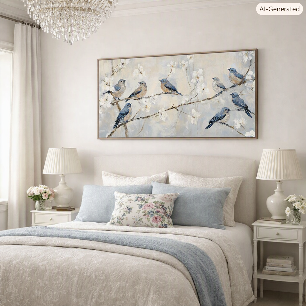 Quadro em Tela Pássaros 120x60cm - vista ambiente