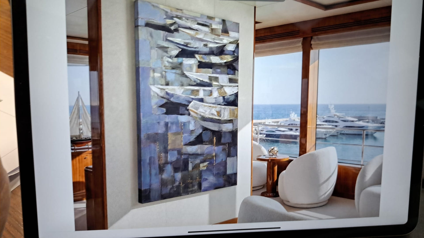 Quadro Barcos Abstratos Azul  - Arte Moderna Premium